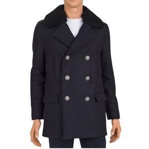 NWT The Kooples Redding Shearling Collar Pea Coat